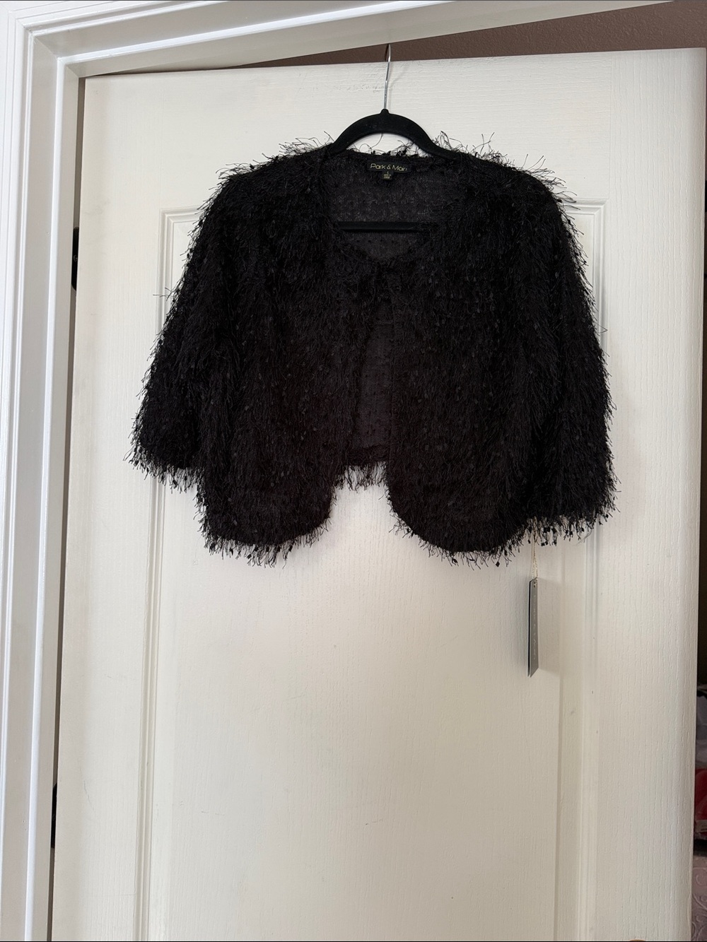 Crochet Eyelash Open-Front Black Shrug
